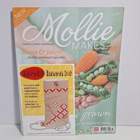 Mollie Makes UK Magazine Issue 5 2011 Crochet Vegetables Linen Kit Retro Craft - Picture 1 of 13